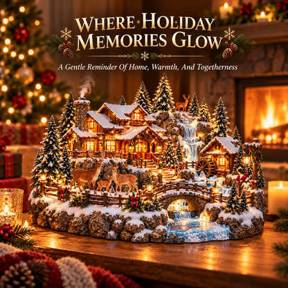 🎄✨ Whispering Pines Deer Lodge™ — Lighted Christmas Woodland Village with Deer Family