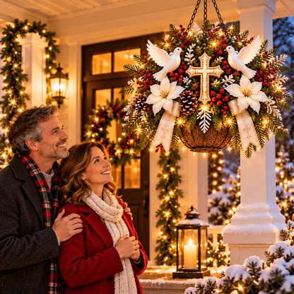 🎄 CHRISTMAS LIMITED-TIME 50% OFF | Christian Christmas Hanging Basket™ – Angel & Dove Faith-Inspired Holiday Porch Decor