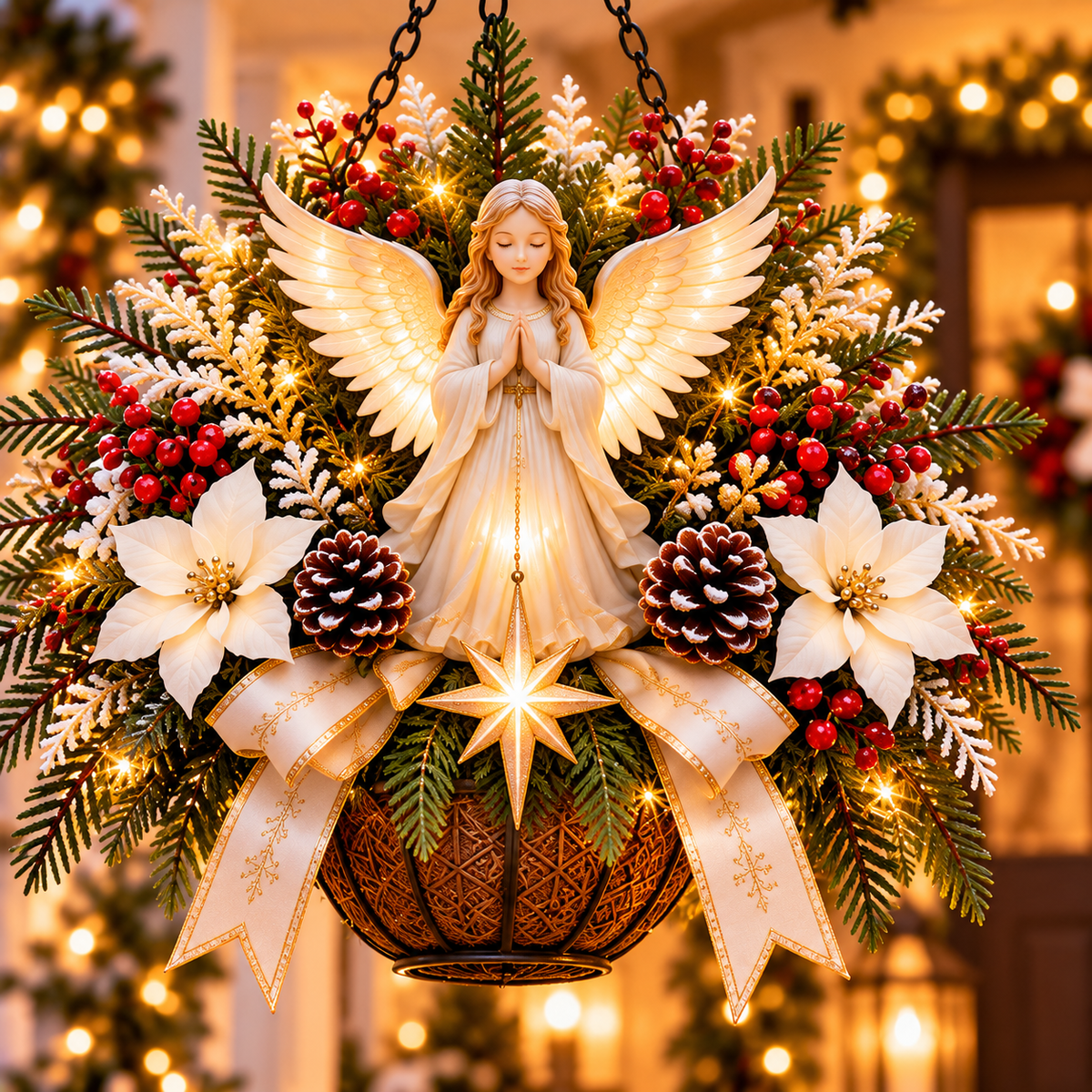 🎄 CHRISTMAS LIMITED-TIME 50% OFF | Christian Christmas Hanging Basket™ – Angel & Dove Faith-Inspired Holiday Porch Decor