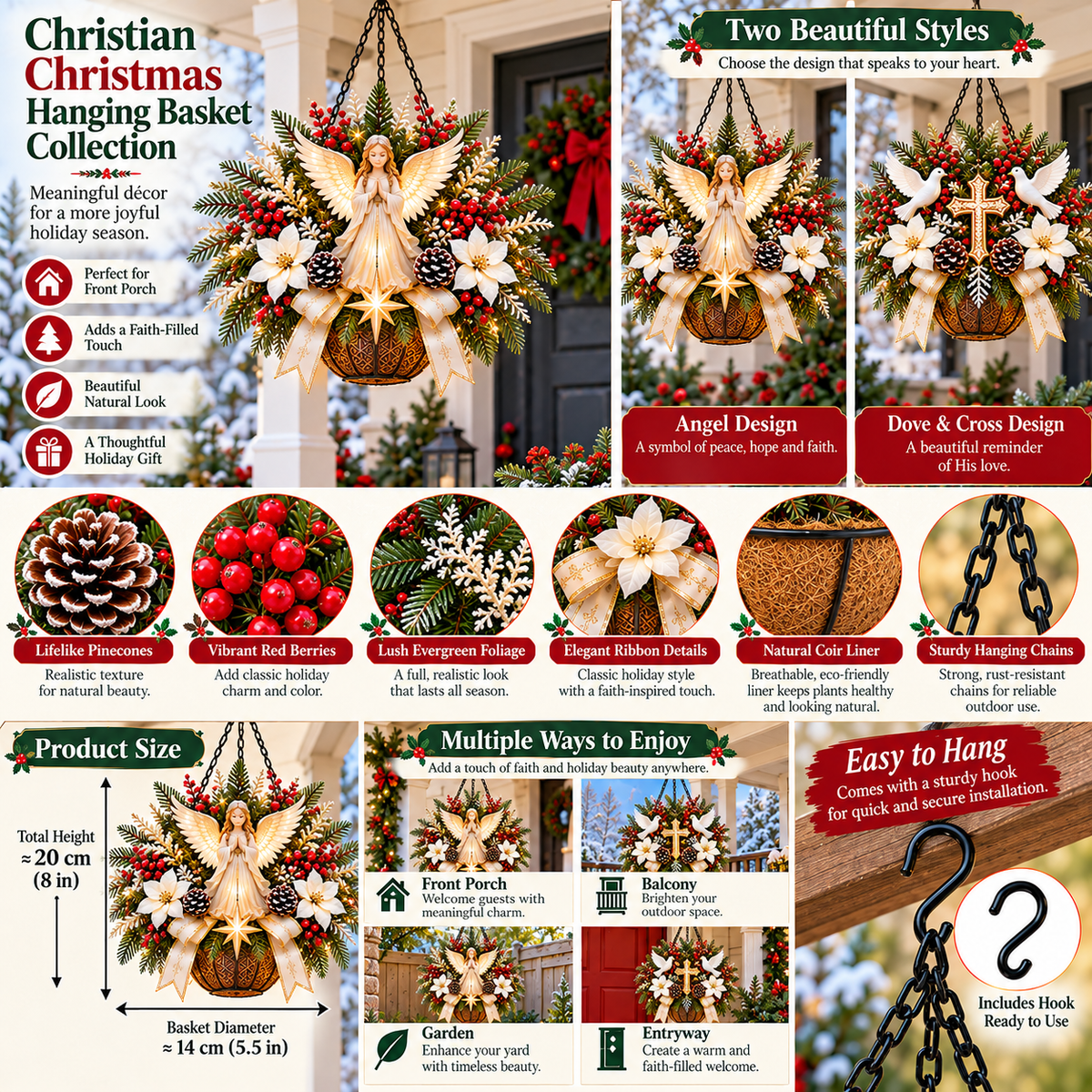 Christian Christmas hanging basket styles and features