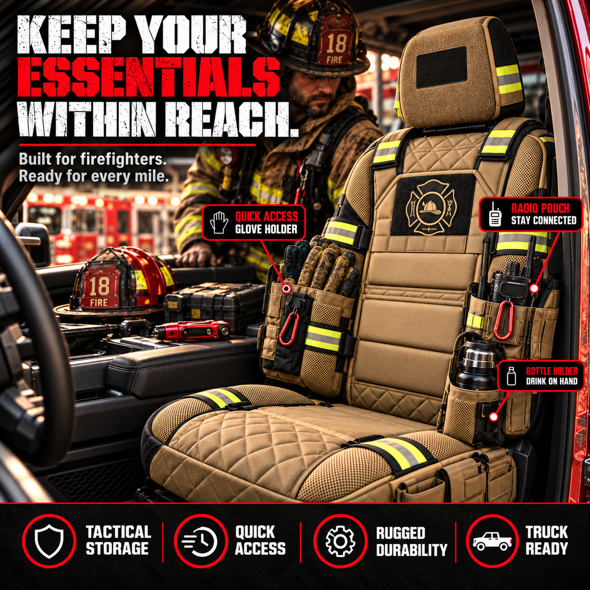 🔥 LIMITED-TIME 50% OFF | FireGuard™ Firefighter-Inspired Tactical Truck Seat Cover – Rugged Protection & Smart Storage