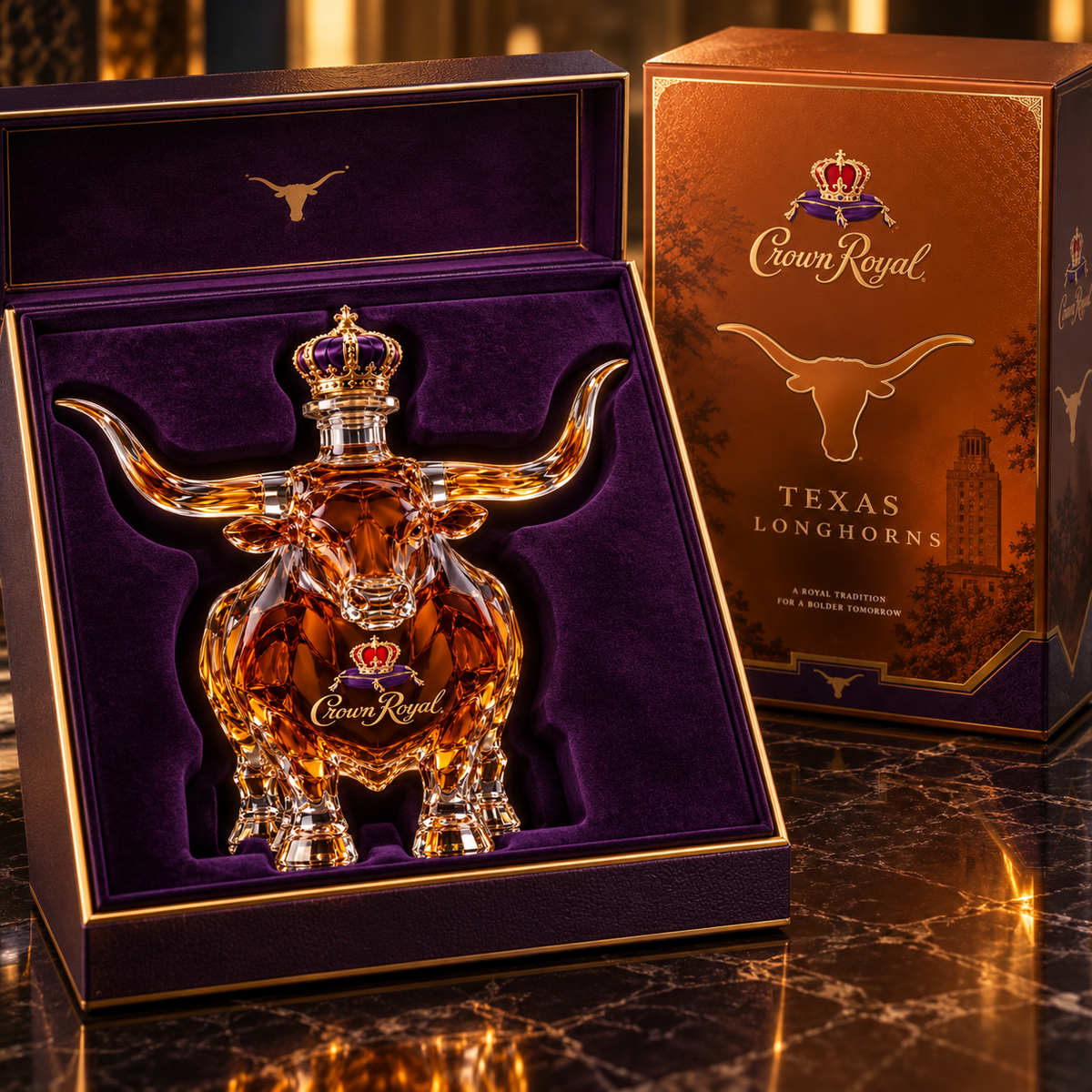 🔥 LAST DAY 50% OFF | Crown Royal Texas Longhorn Collector Decanter™ – Statement Whiskey Bottle for Western Bars, Man Caves & Gifts 🐂