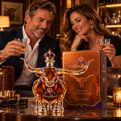 🔥 LAST DAY 50% OFF | Crown Royal Texas Longhorn Collector Decanter™ – Statement Whiskey Bottle for Western Bars, Man Caves & Gifts 🐂