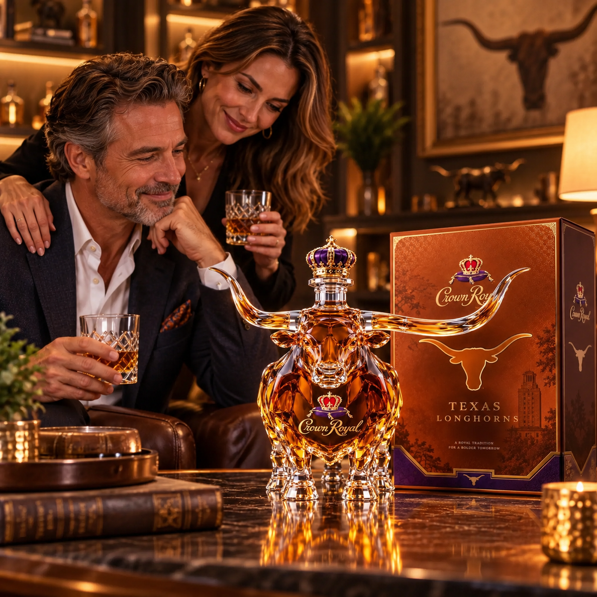 🔥 LAST DAY 50% OFF | Crown Royal Texas Longhorn Collector Decanter™ – Statement Whiskey Bottle for Western Bars, Man Caves & Gifts 🐂
