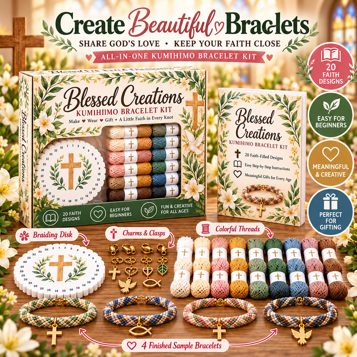 🙏✝️ Blessed Creations™ Christian DIY Bracelet Kit – 20 Faith-Inspired Designs | Handmade Cross & Dove Bracelets, Meaningful Gifts for Christian Women ❤️