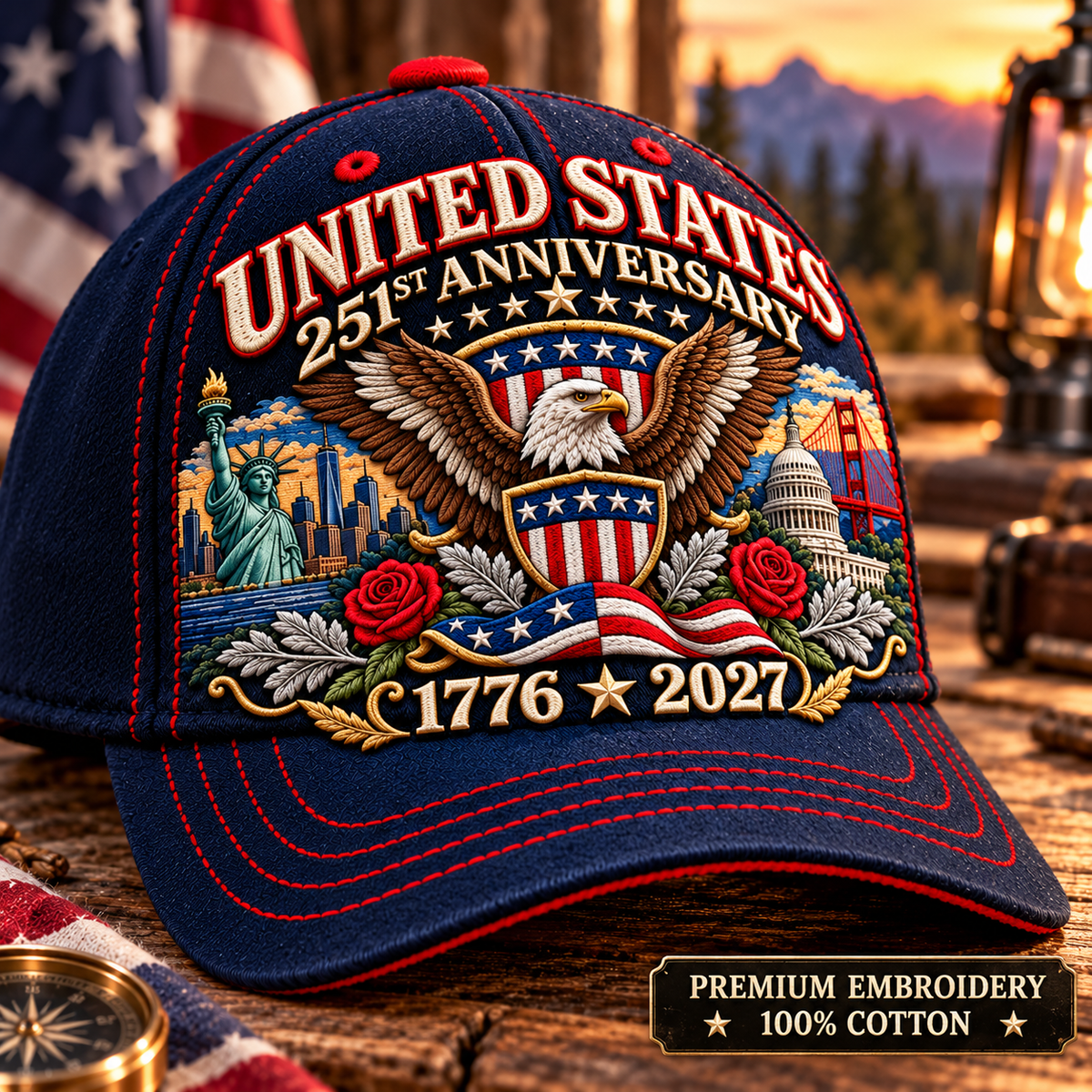 🔥LAST DAY 50% OFF - 🦅United States 251st Anniversary 1776–2027 – Premium Embroidered Heritage Cap 100% Cotton