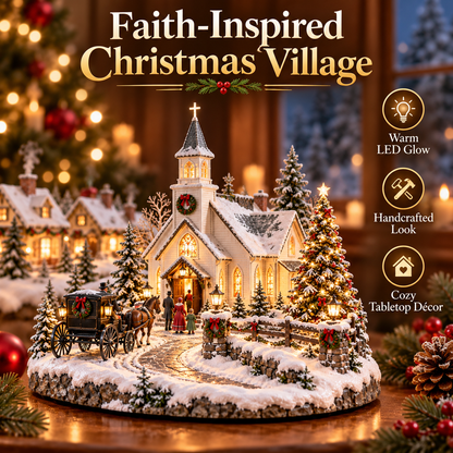 ✨ Christmas Eve Country Church™ – Lighted Snowy Church Village with Horse Carriage & Warm Holiday Glow