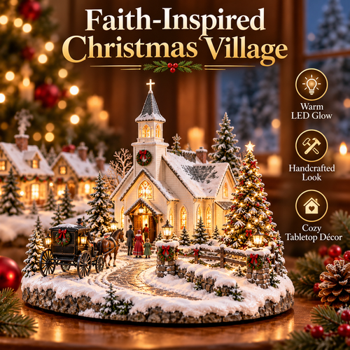 ✨ Christmas Eve Country Church™ – Lighted Snowy Church Village with Horse Carriage & Warm Holiday Glow
