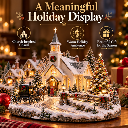 ✨ Christmas Eve Country Church™ – Lighted Snowy Church Village with Horse Carriage & Warm Holiday Glow