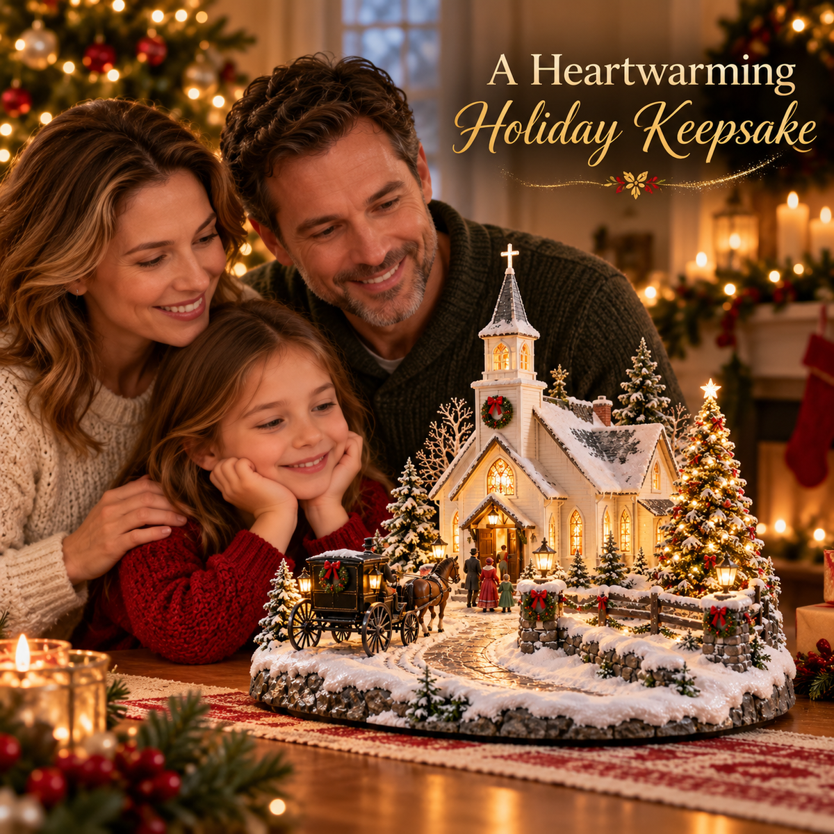 ✨ Christmas Eve Country Church™ – Lighted Snowy Church Village with Horse Carriage & Warm Holiday Glow