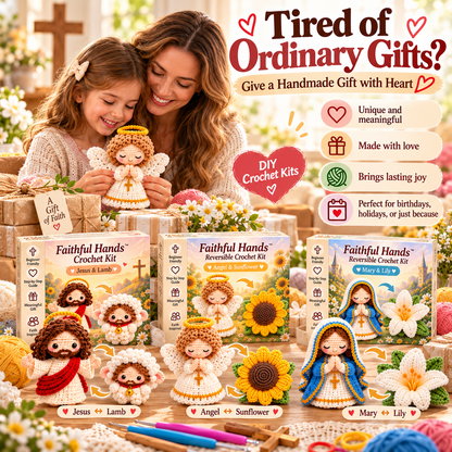 🙏✝️ Faithful Hands™ 2-in-1 Reversible Christian Crochet Kit – Jesus & Lamb, Angel & Sunflower, Mary & Lily | Meaningful DIY Faith Gifts ❤️