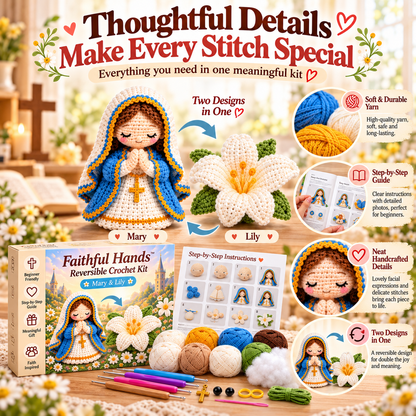 🙏✝️ Faithful Hands™ 2-in-1 Reversible Christian Crochet Kit – Jesus & Lamb, Angel & Sunflower, Mary & Lily | Meaningful DIY Faith Gifts ❤️