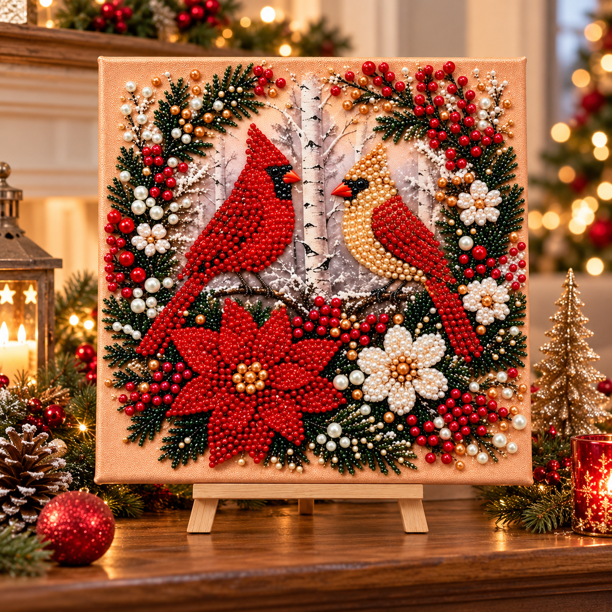 🎄✨ Cozy Christmas Pearl Art™ – Beginner-Friendly 3D Beaded DIY Craft Kit | Hot Cocoa & Christmas Cardinals | Handmade Holiday Décor & Gifts ❤️