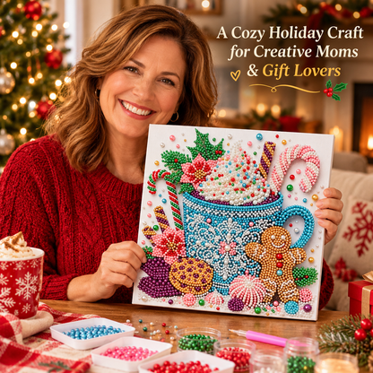 🎄✨ Cozy Christmas Pearl Art™ – Beginner-Friendly 3D Beaded DIY Craft Kit | Hot Cocoa & Christmas Cardinals | Handmade Holiday Décor & Gifts ❤️