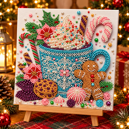 🎄✨ Cozy Christmas Pearl Art™ – Beginner-Friendly 3D Beaded DIY Craft Kit | Hot Cocoa & Christmas Cardinals | Handmade Holiday Décor & Gifts ❤️
