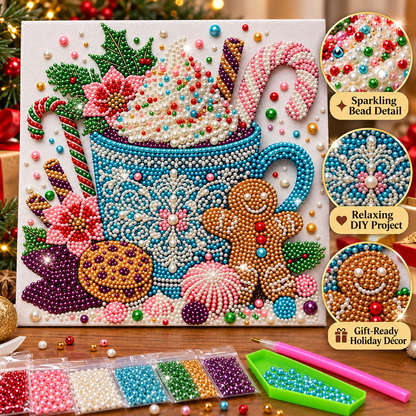 🎄✨ Cozy Christmas Pearl Art™ – Beginner-Friendly 3D Beaded DIY Craft Kit | Hot Cocoa & Christmas Cardinals | Handmade Holiday Décor & Gifts ❤️