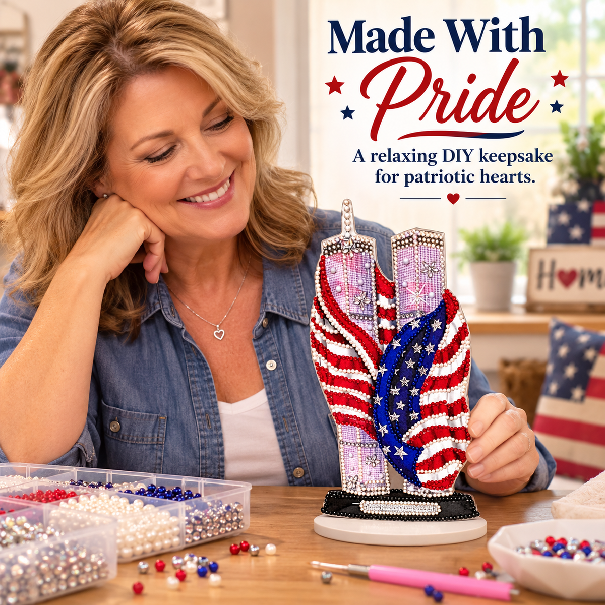 🇺🇸❤️ Never Forget™ Twin Towers Tribute DIY Bead Art Kit – Beginner-Friendly Patriotic Pearl & Rhinestone Craft | Meaningful 9/11 Memorial Keepsake
