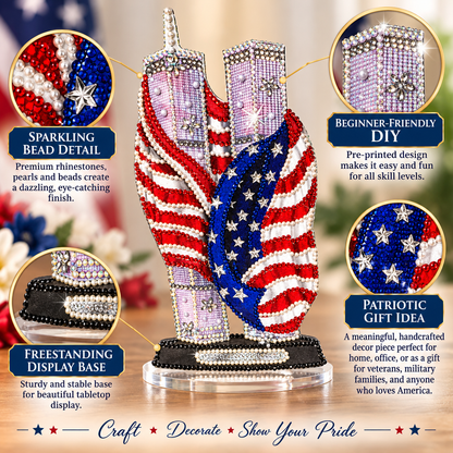 🇺🇸❤️ Never Forget™ Twin Towers Tribute DIY Bead Art Kit – Beginner-Friendly Patriotic Pearl & Rhinestone Craft | Meaningful 9/11 Memorial Keepsake