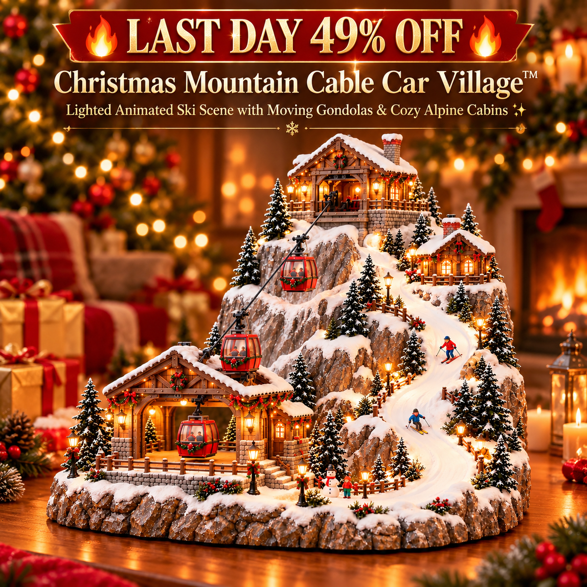 Animated Christmas mountain cable car village