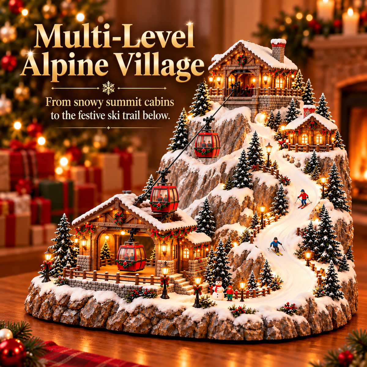 Multi-level alpine Christmas ski village