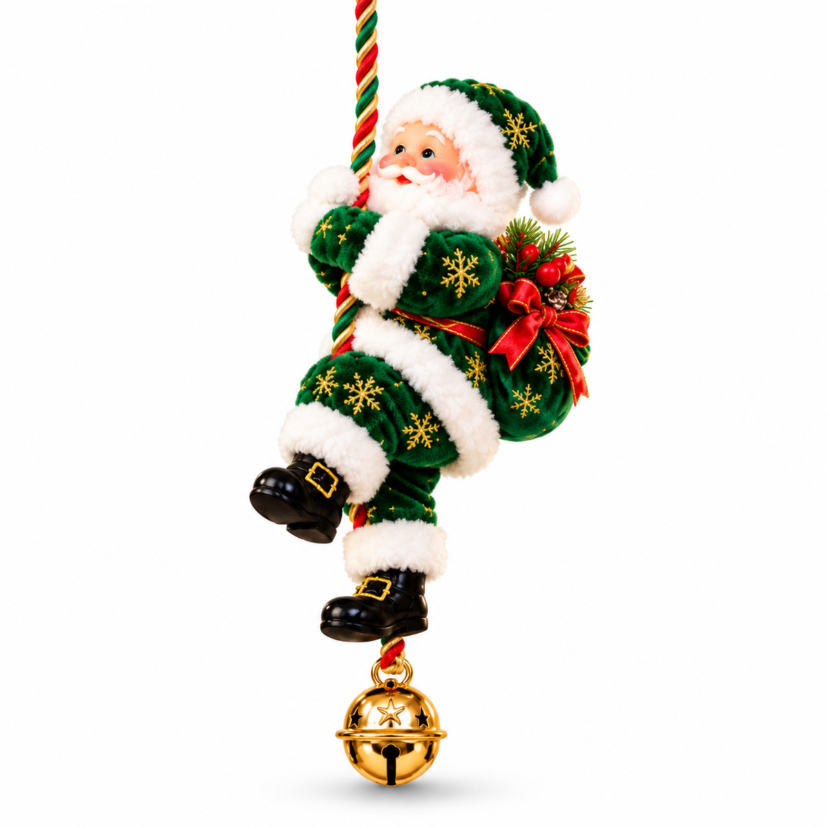 🎅🎄 Climbing Santa™ Christmas Rope Ornament – 4 Festive Colors | Adorable Santa with Gift Sack & Golden Jingle Bell | Holiday Porch & Home Decor ✨