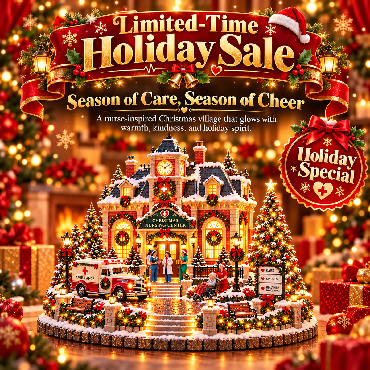 🎄 LAST DAY 50% OFF 🎄 Nurse Christmas Village™ – Warm LED Nursing Center with Holiday Ambulance & Heartwarming Care Scene ❤️✨