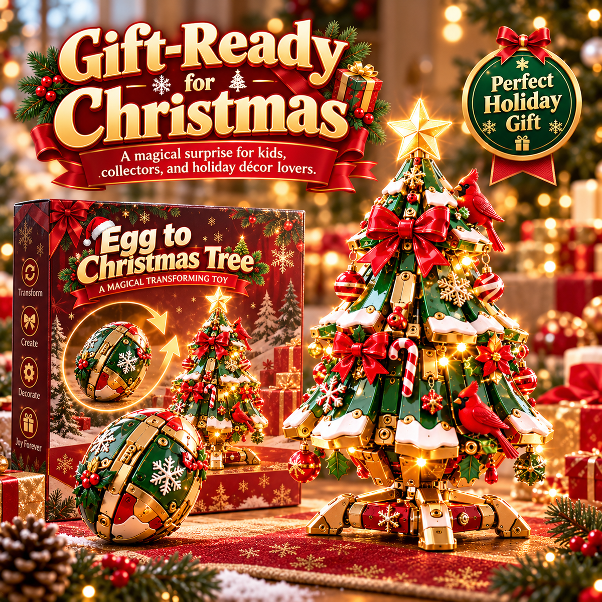 🔥 LAST DAY 50% OFF 🔥 Egg-to-Christmas Tree™ Magical Transforming Toy – Cardinal Christmas Tree Holiday Gift 🎄🎁✨