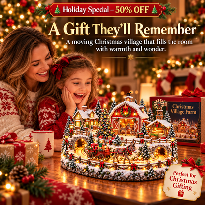 🔥 LAST DAY 50% OFF 🔥 🫏 Christmas Donkey Village™ – Animated Moving Gift Wagon, Warm Holiday Lights & Snowy Farm Christmas Display 🎄✨