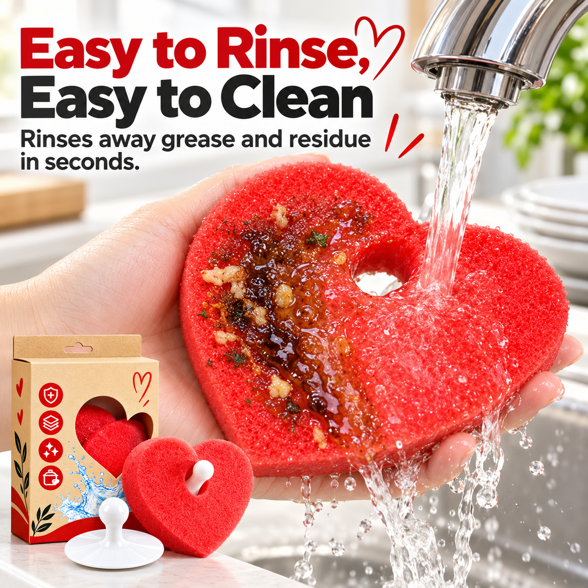 ❤️ Heart-Shaped Dish Scrubbers™ – Ag Silver-Ion Dual-Sided Cleaning Pads with Hanging Holder | 3-Pack