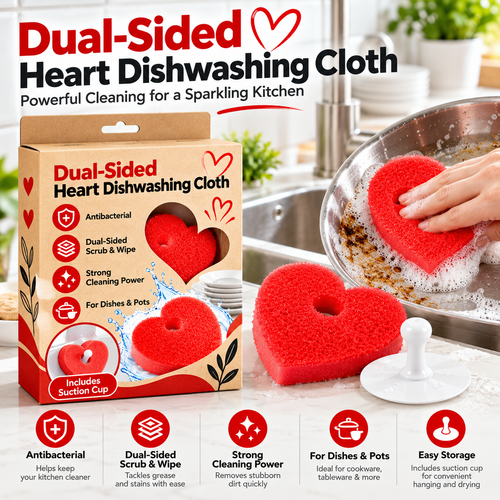 ❤️ Heart-Shaped Dish Scrubbers™ – Ag Silver-Ion Dual-Sided Cleaning Pads with Hanging Holder | 3-Pack