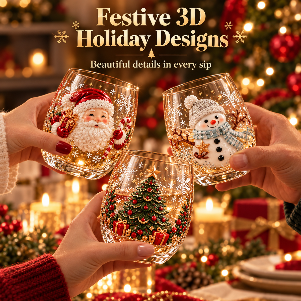 🎄 Limited-Time Christmas Sale | Set of 6 3D Christmas Drinking Glasses – Santa, Snowman & Festive Holiday Designs for Merry Gatherings & Gifting 🎁