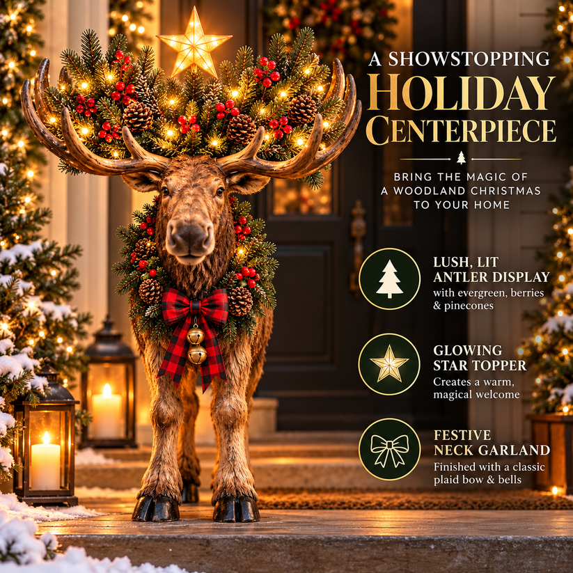 Woodland Christmas Moose lighted holiday decoration