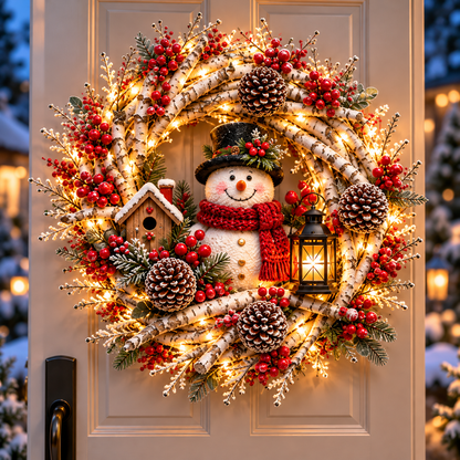 🔥 LAST DAY 50% OFF 🔥❤️🐦 Official Cardinals Together™ – Premium Lighted Snowy Birch Christmas Wreath with Male & Female Cardinals, Berries & Pinecones 🎄✨