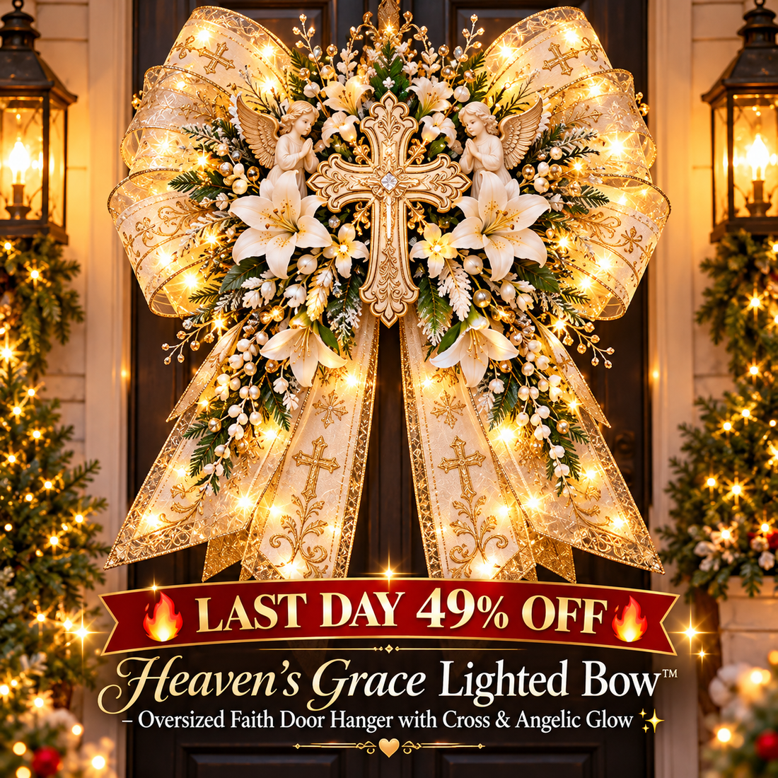 Heaven’s Grace oversized lighted bow door decoration