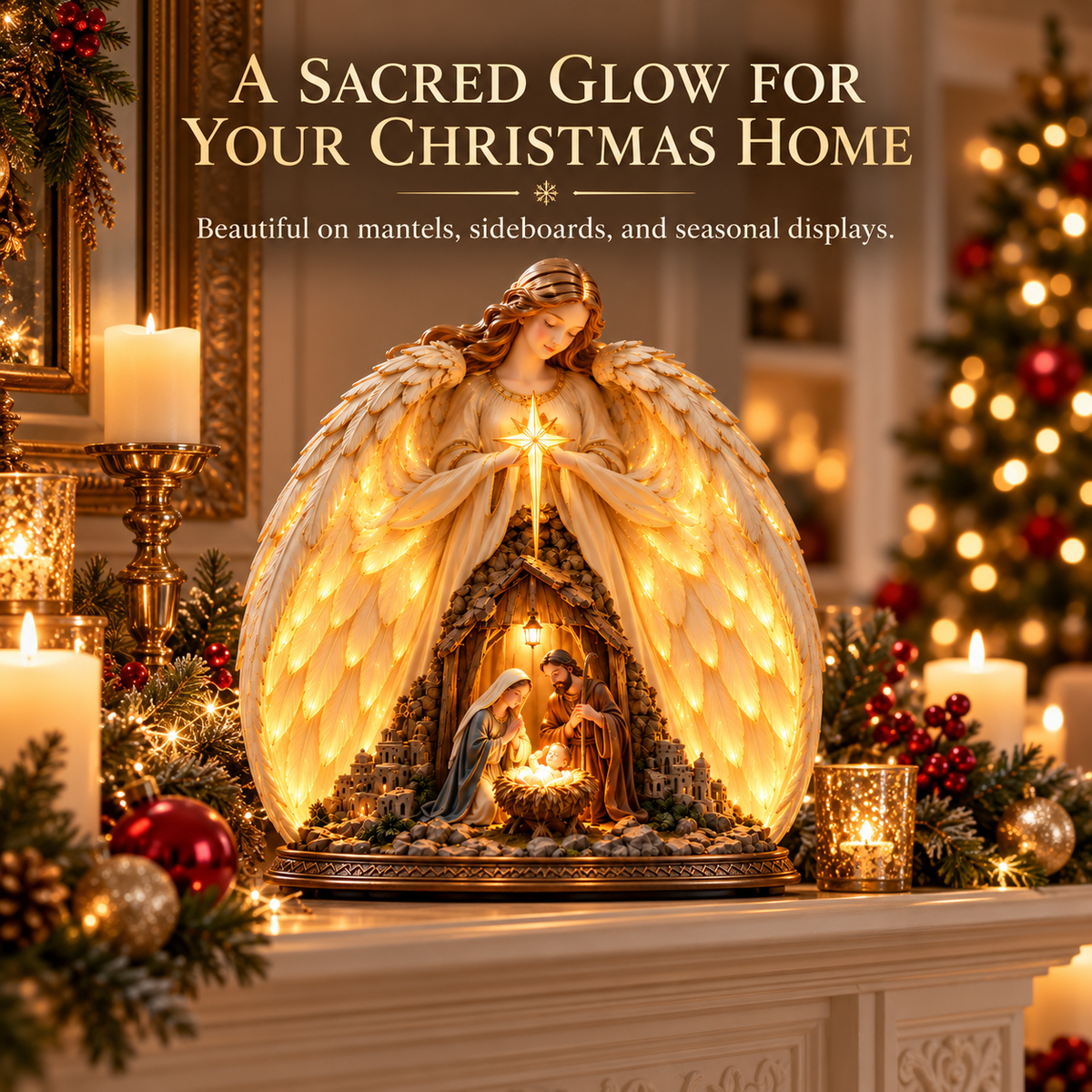 ✨ The Night Heaven Came Near™ — Lighted Angel Nativity Christmas Sculpture