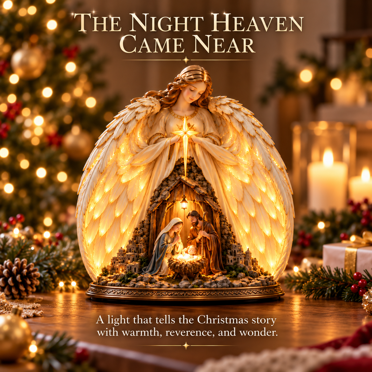 ✨ The Night Heaven Came Near™ — Lighted Angel Nativity Christmas Sculpture