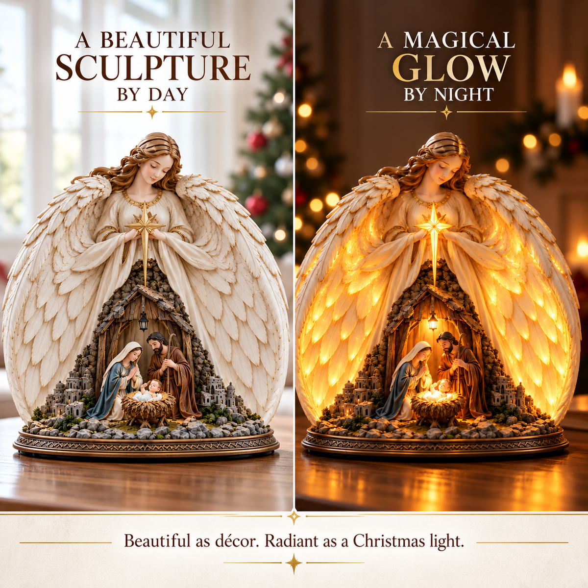 ✨ The Night Heaven Came Near™ — Lighted Angel Nativity Christmas Sculpture