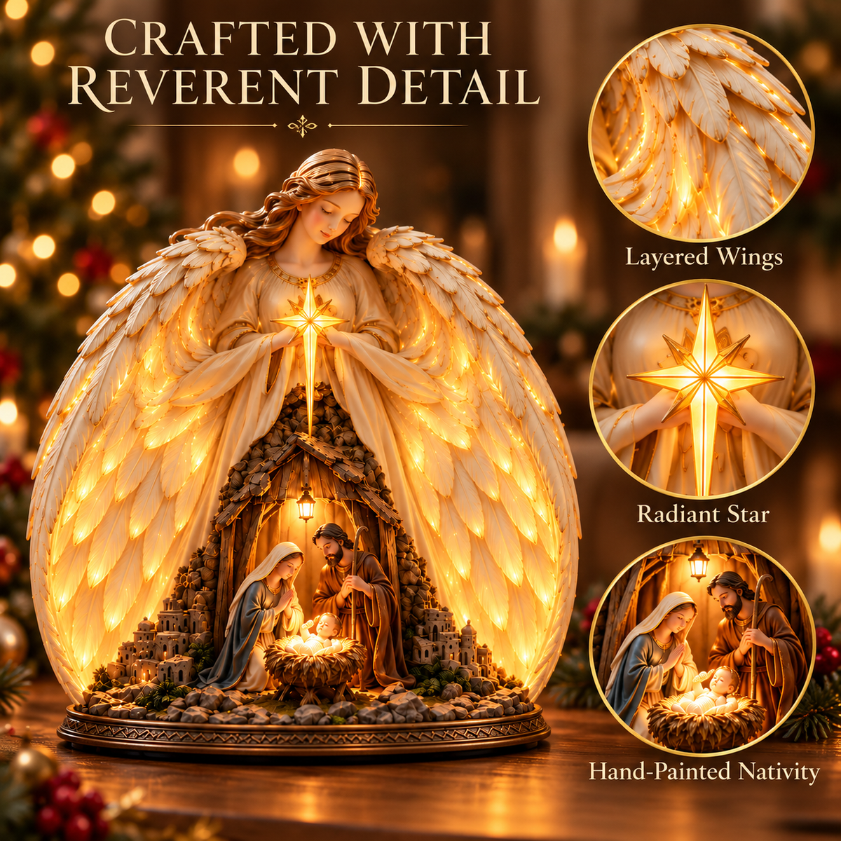 ✨ The Night Heaven Came Near™ — Lighted Angel Nativity Christmas Sculpture