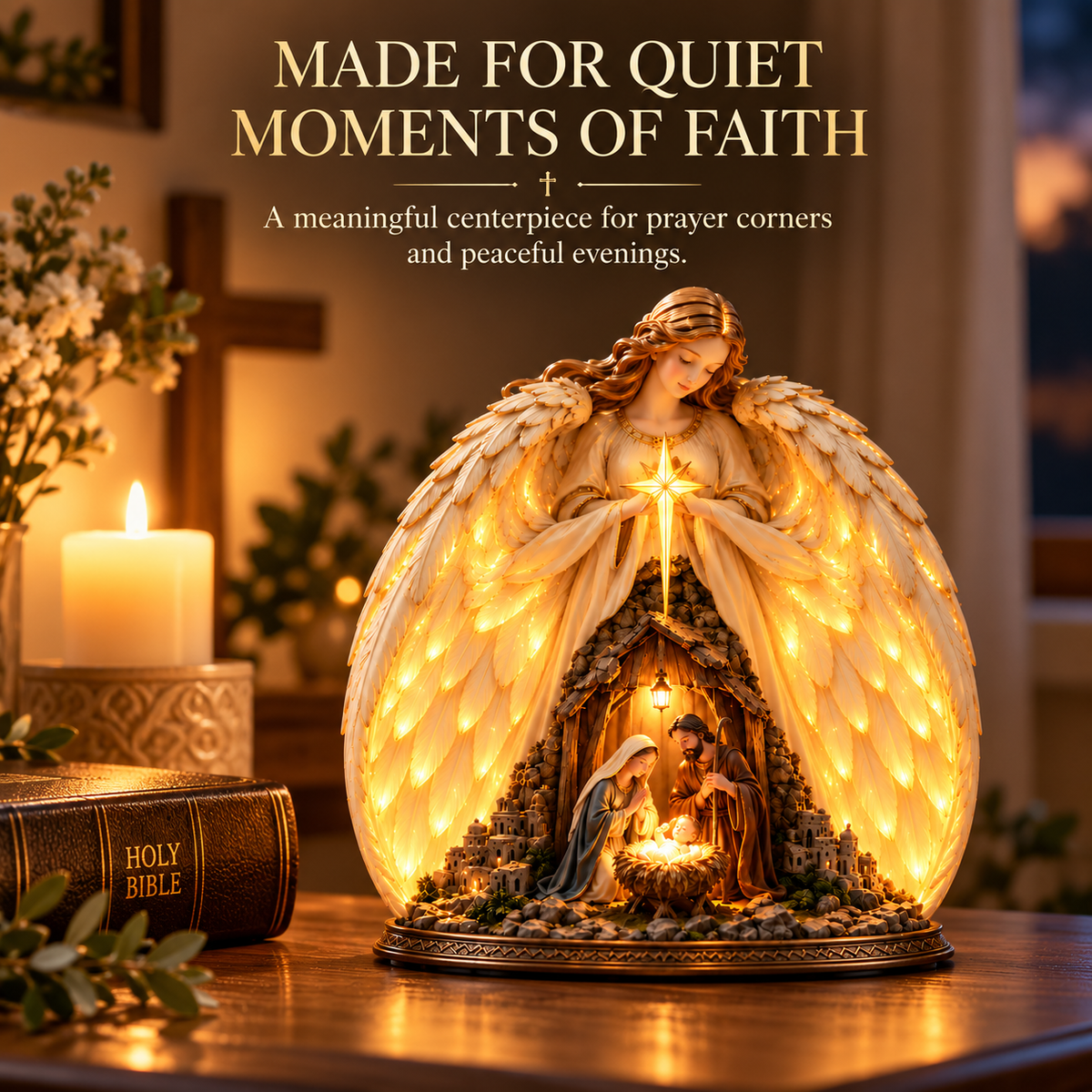 Lighted Angel Nativity Christmas Sculpture
