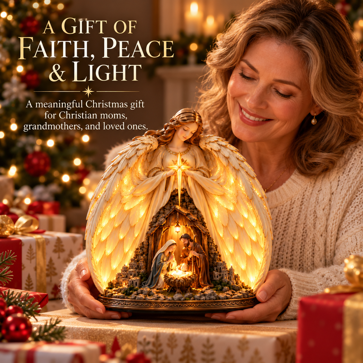 Illuminated Angel Nativity Christmas Sculpture