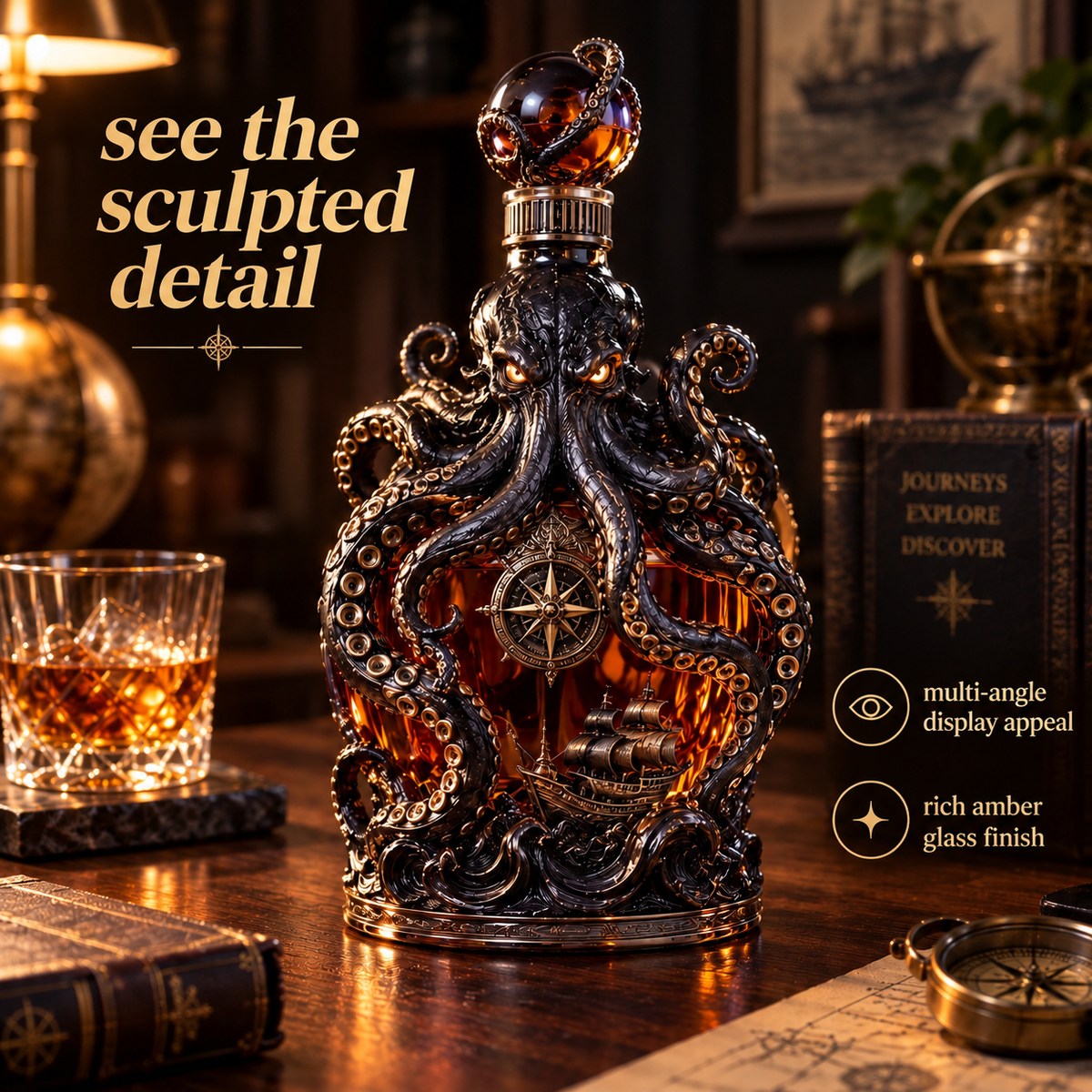 🐙 Abyssal Octopus Whiskey Decanter™ | Gothic Nautical Bar Centerpiece