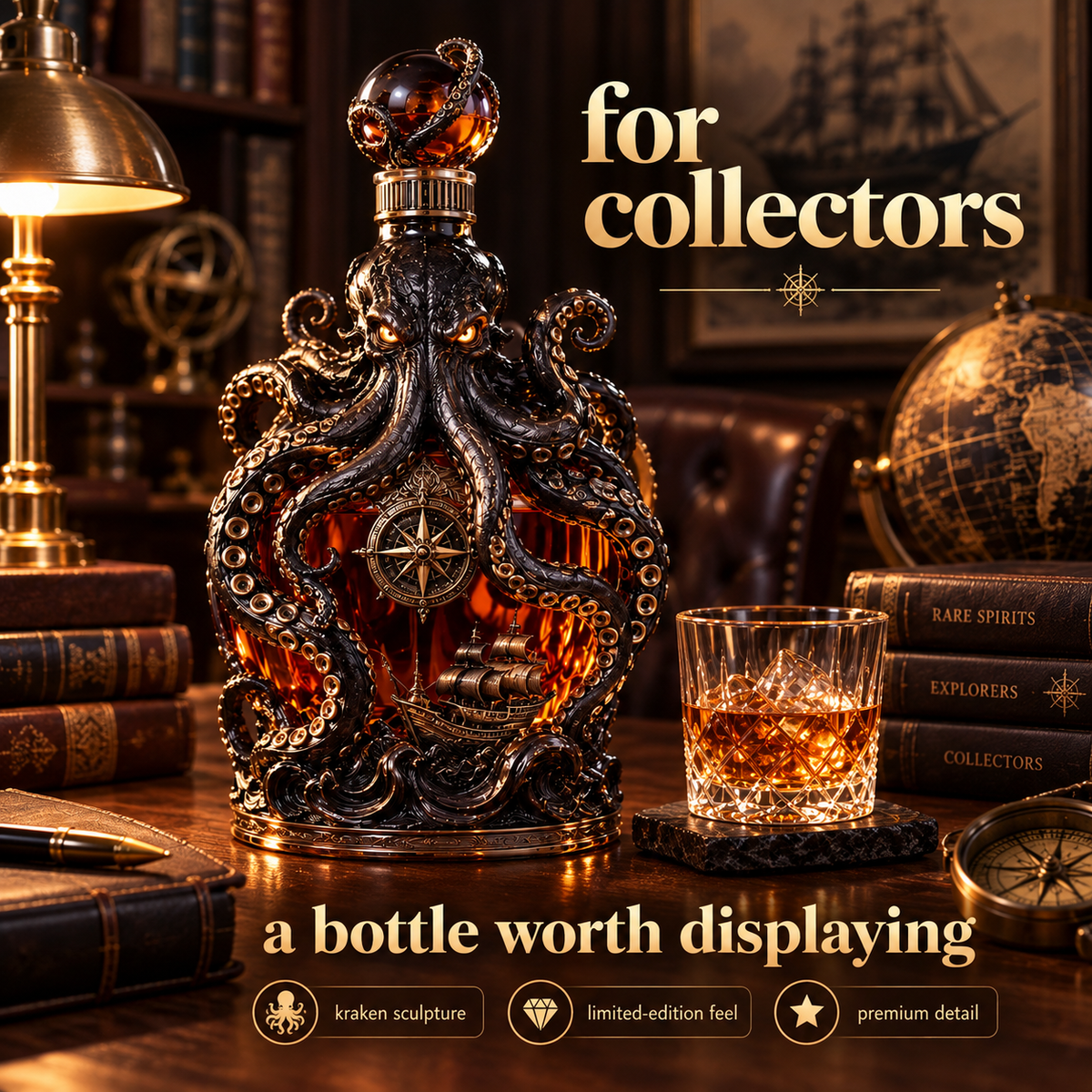 🐙 Abyssal Octopus Whiskey Decanter™ | Gothic Nautical Bar Centerpiece
