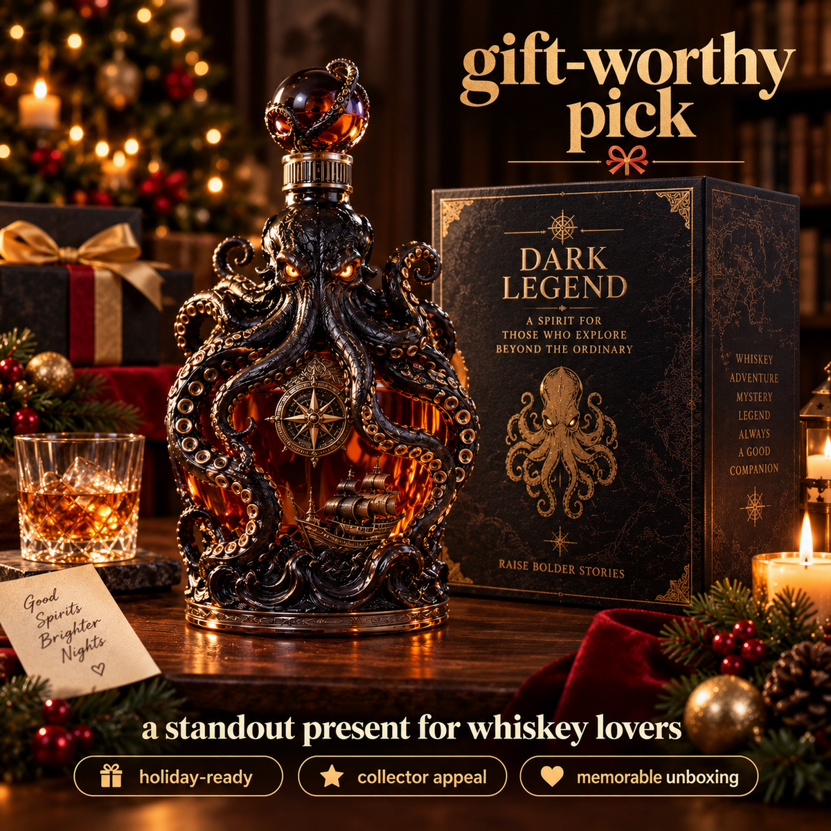 🐙 Abyssal Octopus Whiskey Decanter™ | Gothic Nautical Bar Centerpiece