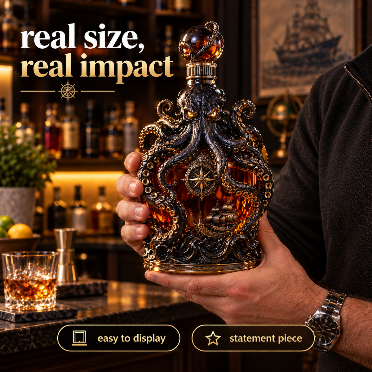 🐙 Abyssal Octopus Whiskey Decanter™ | Gothic Nautical Bar Centerpiece