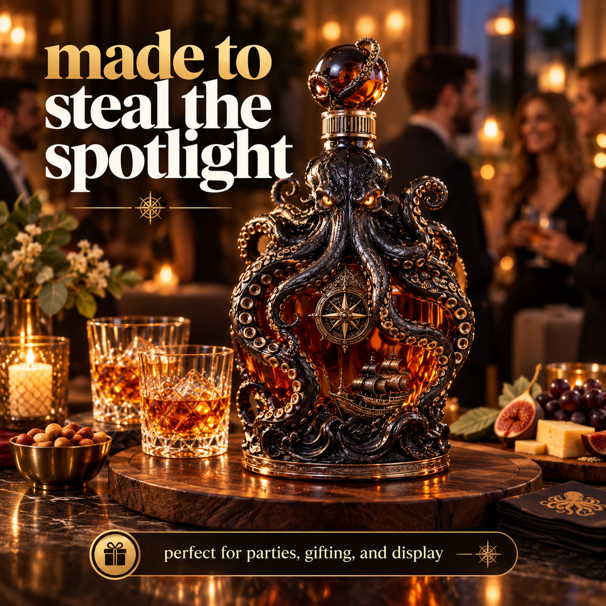 🐙 Abyssal Octopus Whiskey Decanter™ | Gothic Nautical Bar Centerpiece