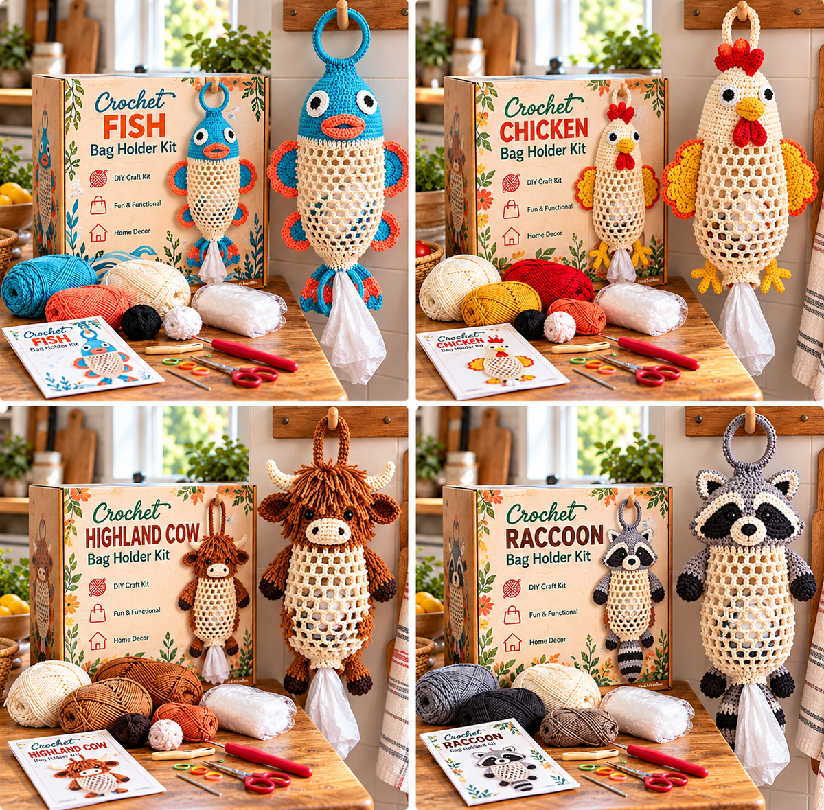 Crochet Animal Bag Holder Diy Kit – Cute & Functional Hanging Storage Craft Kit