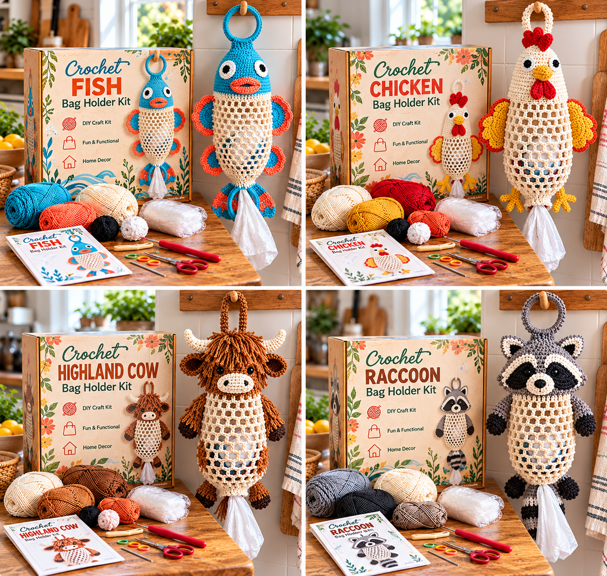 Crochet Animal Bag Holder Diy Kit – Cute & Functional Hanging Storage Craft Kit