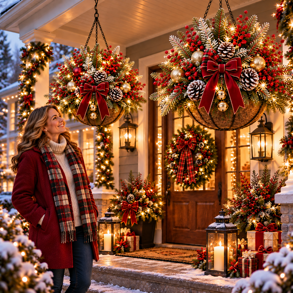 Christmas hanging basket product feature infographic