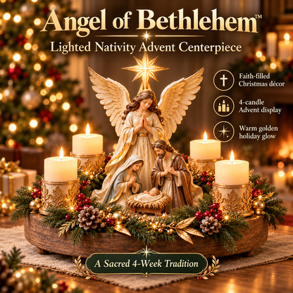 ✨ Angel of Bethlehem™ Lighted Advent Wreath – Sacred Nativity Christmas Centerpiece