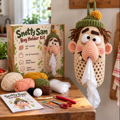 😂 Funny Crochet Bag Holder DIY Kits – Snotty Sam, Spider Silk & Drooly Monster | Quirky Kitchen Decor & Gag Gifts